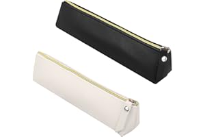 TOPBELIEF Slim Leather Pencil Case, 2 Pcs Special Pencil Case Small, Fountain Pen Case, Personalised Portable Black White Big Capacity Study Pencil Case for Secondary School Girls Boys
