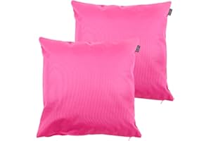 Bean Bag Bazaar Outdoor Cushions Filled, Plain Collection, Pink, Set of 2, 43cm x 43cm, Water Resistant, Pink Outdoor Cushions for Garden Furniture, Garden, Patio