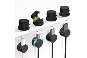 Abnii Clip per cavi girevole a 360°, confezione da 8 organizer per cavi a molla, per la gestione dei cavi da scrivania, supporto adesivo per cavo di ricarica del telefono, per comodino, auto, parete