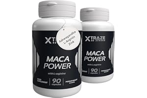 ‎XTRAZE Maca Kapseln mit Ashwagandha, Zink, Vitamin D3, Selen, L-Arginin und L-Citrullin für bessere sportliche Leistung, 2x90 Kapseln, 60 Tage Vorrat, XTRAZE Sensilab