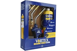 Vortex 71324 Professional Brazing and Soldering Gas Torch with 3 Interchangeable Burner Tubes and 450g MAPP Gas Bottle