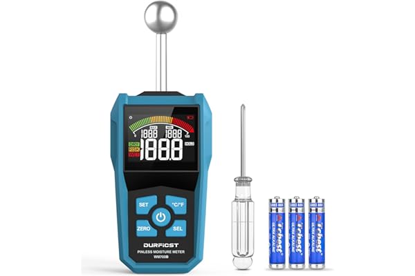 Testeur Humidité,DURFICST Humidimetre avec Ecran LCD Couleur et Alarme Aonore,Convient à Aous les Matériaux de Construction, Bois, Murs, Plâtre, Maçonnerie,5-40 mm de Profondeur D'analyse