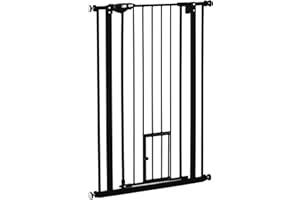 PawHut Cancellino per Cani Regolabile con Porta Piccola e Montaggio a Pressione, Barriera per Cani con Chiusura Automatica, 74-80x104.1 cm, Nero