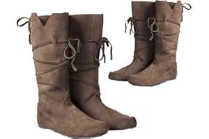 SIULAS PU Leather Boots - Low Heel Mid Tube Knight Boots - Renaissance Medieval Cosplay Boots for Cosplay Carnival Party