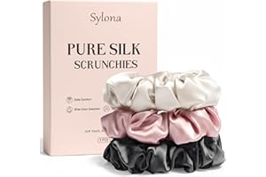 SYLONA Silk Hair Scrunchies for Women - 22 Momme 100% Mulberry Silk Hair Bobbles for Less Frizz & Breakage, 3 Pack Satin Softer&Durable Elastic Hair Ties (Pink,Black,Champagne)