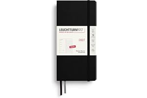LEUCHTTURM1917 veckokalender 2027 prickig plånbok (B6 x A6) med anteckningsbok – möteskalender engelska, svart, inbunden cove