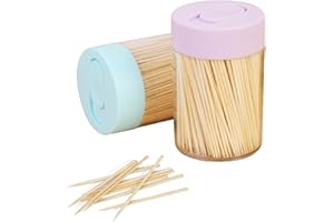VILIA Sturdy Safe Toothpick Holder 2 Pack,Wooden Toothpicks 1000 PCS Ornate Handle for Party Appetizer Olive Barbecue Fruit Teeth Cleaning Art Craft.…