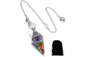 LEEQ Péndulo de Cristal unisex, piedra natural, Péndulo Hexagonal Vintage para Radiestesia, Chakra, Reiki, Adivinación, Meditación, Wicca, Piedra colorida