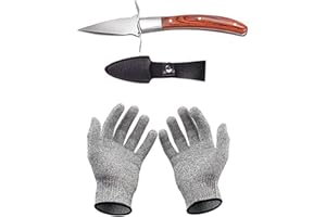 HENGYUE Cofanetto coltello per ostriche e guanto antitaglio, cavatappi per ostriche in acciaio inox con guanti, classe di protezione 5 (L), per conchiglie o formaggi a pasta dura