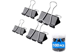 NOCHME Bulldog Clips De Varios Tamaños, 15 mm 19 mm 25 mm 32 mm, 100 Clips Pequeños De Metal Con Estuche De Almacenamiento, Pinzas De Papel De Papelería, Mini Clips Foldback Para Asegurar Archivos Negro