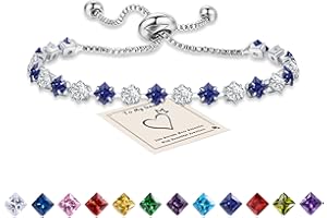 HEEYA Bracelets for Womens, Sterling Silver Plated Tennis Bracelet for Women, Adjustable Birthstone Bracelets Ladies Jewellery Birthday Presents for Her with Box & Card