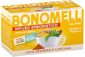 Bonomelli Infusi Erboristici, Zenzero e Curcuma, Confezione da 16 Filtri, Gusto Speziato e Digestivo, Infusione a Caldo e a Freddo, Ingredienti 100% Naturali