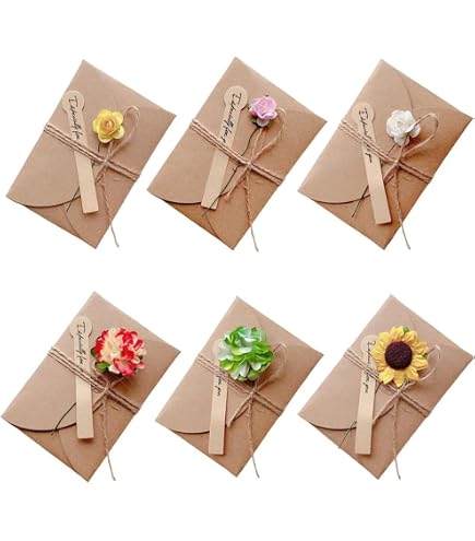 10 Biglietti Auguri In Carta Kraft Con Fiori Secchi - Set Con Buste, Corda Gialla, Per Matrimoni Compleanni Natale