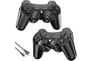 DISWOE Manette 2 Pack pour P-3, Joystick sans Fil Bluetooth pour Console de Jeu P-s3 Gamepad pour Double Shock avec Câble de Chargement USB