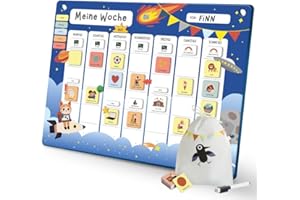 Wochenplaner für Kinder - [200 MAGNETE - ABWISCHBAR] - ADHS Hilfsmittel, System für Verantwortung und Selbständigkeit, Routine Montessori Magnettafel zur Wochenplanung, 'Weltall'