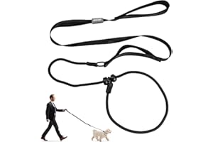 TEASTEAM Guinzaglio antiscivolo per cani con collare in gomma scorrevole regolabile 1,7 m corda leggera per addestramento cani guinzaglio in nylon antideflagrante anti-groviglio comodo manico nero guinzaglio