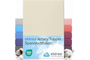 ‎ETÉREA HIMMLISCHE QUALITÄT etérea Jersey Topper Spannbettlaken 180x200-200x200 cm Natur für 5-10 cm Steghöhe 100% Baumwolle - Oekotex Spannbetttuch Matratzen Bett Bezug - Bettlaken 180x200cm - 200x200cm Creme