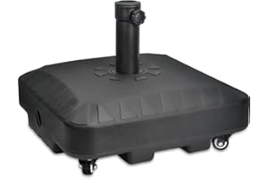 EzKamfort 23L Parasol Base, Heavy Duty Umbrella Stand Holder With Wheels For Outdoor Garden Patio Yard, For 35mm~48mm Poles, Heavy Duty Parasol Holder Comes With Tightening Screw (48 x 48 x 33cm)