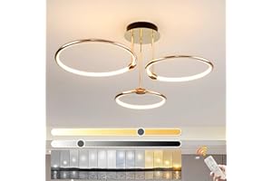 YYUTLUO LED Lampa Sufitowa, Żyrandol Metalowego Koła Kolorze Złotym Ø56cm, 60W Płynną Regulacją Ściemniania 3000-6000K, Nowoczesny Okrągły Wisiorek Galwaniczny, Sypialnia Salon Dzieci (3 Pierścienie)