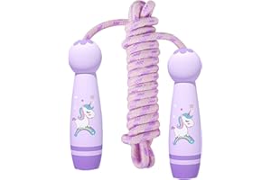 QUNKUN Corda per saltare per bambini, regolabile per bambini, 2,6 m, corda per saltare regolabile con manico in legno, corde per saltare, bambini con manico in legno dei cartoni animati, per saltare la corda