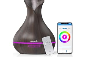 Maxcio Dyfuzor do olejków eterycznych Alexa z pilotem zdalnego sterowania Maxcio App 400 ml, dyfuzor aromatu, kompatybilny z Alexa/Google Home, 2 tryby mgły, WiFi, z funkcją timera, 7 kolorów LED, nie