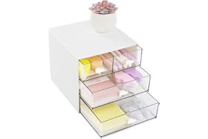 CIOUYAOS Mini Schreibtisch Schubladen Organizer, Small Make up Organizer, stapelbare Aufbewahrungsbox, stabile Kunststoff-Aufbewahrungsschubladen für Büro, Zuhause (Vertical 4 Grids)