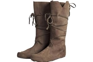 Helltaker Renaissance-Stiefel für Herren, Mittelalter-Stiefel, Cosplay, Halloween, Wikinger, Pirat, Steampunk, Reitstiefel, lange Stiefel