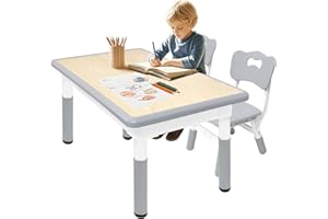KURO-SAGOL Kindertisch mit 2 Stühlen Set 80x60cm Höhenverstellbar kindersitzgruppe für Kindergarten, Ideal zum Spielen, Zeichnen und Malen Leicht zu reinigen Tisch- und Stuhlset für Kinder ab 2 Jahren