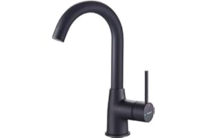 HOGART Wasserhahn Bad, Waschtischarmatur schwarz, Armatur Waschbecken, Waschbeckenarmatur, Mischbatterie, Wasserhahn Küche, Waschbecken Armaturen Hoch, Badamatur für Waschbecken, 360° Drehbar