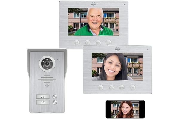 Elro DV477IP2 Interphone vidéo IP WiFi - 2 familles - avec écran Couleur 2X 7 Pouces - Vision Nocturne Couleur - Vue en Direct et Communication Via l'application