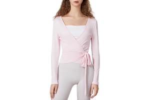 Geagodelia Long Sleeve Wrap Over Tops for Women Front Tie Slim Fitted Deep V-Neck Cross Wrap Around Tops Workout Pilates Ballet Yoga Gym Sports Tops