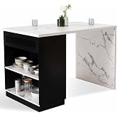 Îlot Central Cuisine VITO 130 Cm - Mange-debout 4 Personnes, Plateau Travertin, Tiroir Et étagères