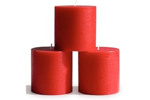 CANDWAX 7.6x7.6 cm Pillar Candle Set of 3 - Decorative Red Christmas Candles Unscented - Ideal as Wedding Candles or Christmas Candles for Home - Red Candles