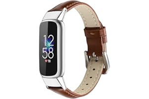 AISPORTS Compatible con Fitbit Luxe Correa de Cuero, Suave Cuero Transpirable Pulsera Deportiva de Metal Pulsera con Hebilla Clásica Correa de Repuesto para Fitbit Luxe Fitness and Wellness Tracker