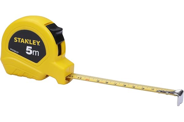 STANLEY STHT36127-812 5-Meter Plastic Short Measuring Tape for Home, DIY, Professional & Industrial Use, Push Lock & Automatic Retraction Feature, Ideal for Wood & Concrete Measurement, YELLOW & BLACK