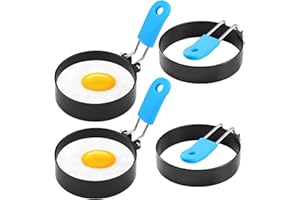 CHONGNING 4pcs Egg Rings for Frying, Stainless Steel Egg Rings with Anti-Scald Folding Handle, Non Stick Fried Egg Rings for Household Kitchen Cooking Egg Frying Breakfast Mini Burger