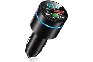 Mohard Nadajnik FM Bluetooth 5.3, całkowicie metalowy samochód Bluetooth, szybka ładowarka samochodowa PD 30 W typ C+ QC3.0, z redukcją szumów podczas rozmów w trybie głośnomówiącym, muzyka Hi-FI,