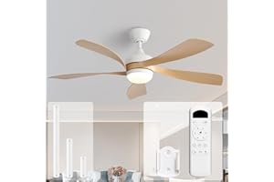 Sofucor Deckenventilator mit Beleuchtung und Fernbedienung, DC, 132 cm, 5 Flügeln, Timer, 3 Farbtemperatur, 6 Geschwindigkeiten, Sommer Winterbetrieb Leise Deckenventilator mit Licht für Schlafzimmer