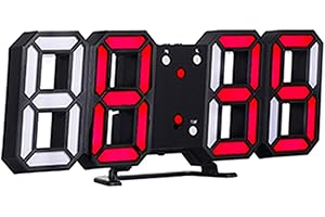 Funien Reloj Digital, Reloj Digital LED 3D Reloj de Mesa electrónico Reloj Despertador Relojes Colgantes Brillantes de Pared Pantalla roja de Concha Negra