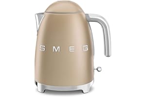 Smeg, Bouilloire Électrique KLF03CHMEU 1,7 L, Filtre Anticalcaire Lavable, Arrêt Automatique de Sécurité, Indicateur de Niveau d'Eau, Base Antidérapante, Range Cordon, Puissance 2400W, Or Mat