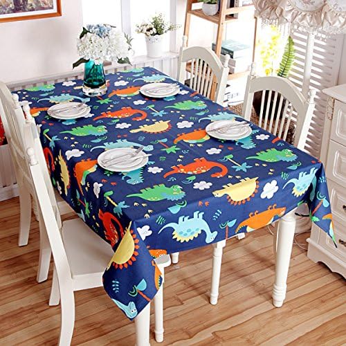 Tablecloth Cotton Thicken Personality Cartoon Dinosaur Children's Room Cover Towel Active Coffee Table Tablecloth Tablecloth,Blue-140*240cm