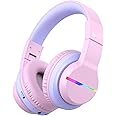 iClever Bluetooth Kids Headphones, BTH12 Colorful LED Lights Kids Wireless Headphones Over Ear with 74/85/94dB Volume Limited, 55H Playtime, Bluetooth 5.2, Built-in Mic for School/Tablet/PC