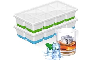WOOBROO Grand Bac a Glacon,2 Pièces Moule à Glaçons,Bac à Glaçons en Silicone avec Couvercle pour Whisky, Cocktails, Bière, Vin,Boissons Réfrigérées,Sans BPA, Empilable Reutilisable(Vert + Bleu)