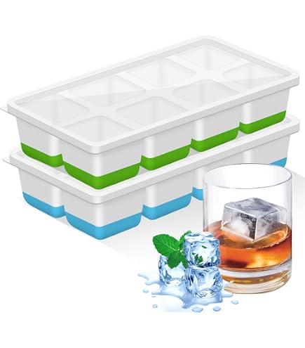 Walfos 2 Vaschette Per Cubetti Di Ghiaccio Grandi In Silicone Con Coperchio – Senza BPA, Lavabili In Lavastoviglie – Per Cocktail, Whisky, Frutta