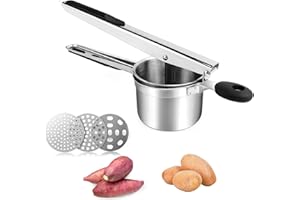 DIBOTELL Kartoffelpresse,Spätzlepresse Edelstahl Rostfrei mit 3 Lochscheiben (Fein/Mittel/Grob),Spätzlepresse Kartoffelstampfer Set,Mehrzweck-Kartoffelstampfer für Kartoffelpüree,Babynahrung,Entsaften