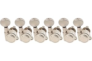 Musiclily Pro 6 en Ligne Mécaniques à Blocage 18:1 Ratio Locking Tuners avec Bouton Ovale Vintage Vis 45°pour Guitare électrique type Strat Tele, Nickel