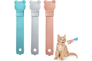 UTXN 3 pezzi cucchiaio da dolcetto per gatti striscia di gatto cucchiaio da spremere cucchiaio da alimentazione per gatti striscia di cibo da spremere cucchiaio per gatti (blu/rosa/grigio)