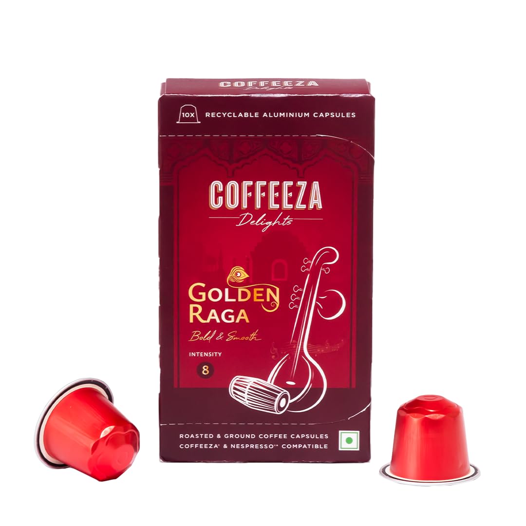 COFFEEZA Delights Golden Raga Coffee Capsules (Budget-Friendly) Nespresso Compatible | 10 Pods | 55 Gram