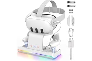 GEEKERA Charging Dock Compatible with Meta Quest 3 Magnetic VR Charging Station with LED Light, Charging Stand for Headset VR3 Accessories, 2 Rechargeable Batteries, with 18W Adapter