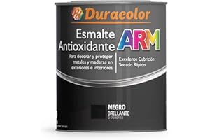 PD DURACOLOR Esmalte Antioxidante ARM - Color Negro Brillante - 250ml - Superficie Exterior e Interior - Acabado Brillante y de Rápido Secado - Excelente Dureza y Resistencia - Duracolor